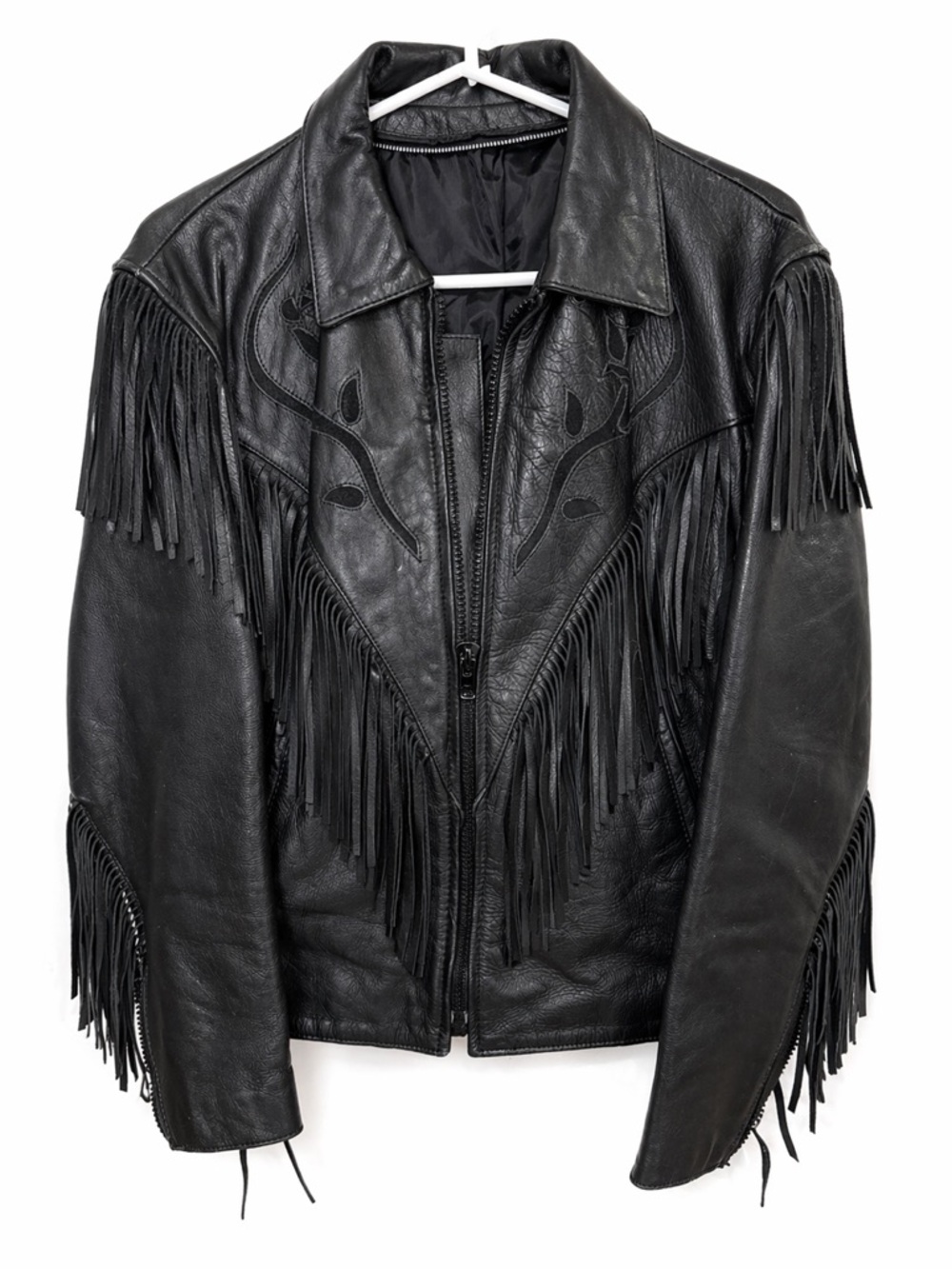 Vintage Black Leather Fringe Jacket